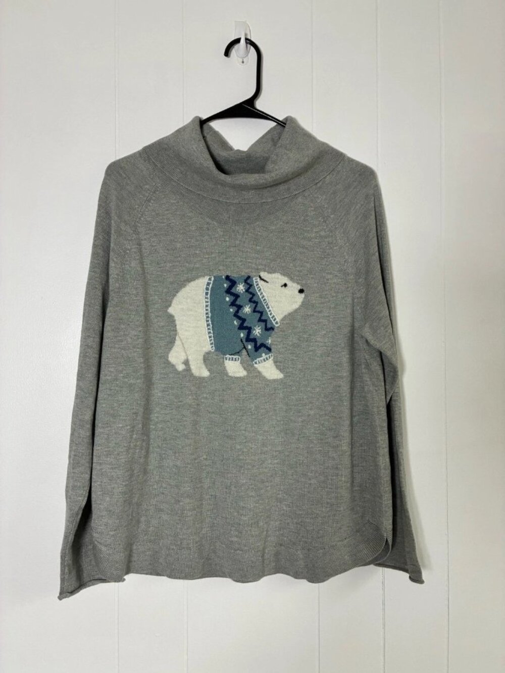 J. Jill Nordic Polar Bear Sweater PM Gray Blue Cozecore Gorpcore Winter Cabin